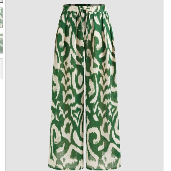 Cider Santorini Beach Vacation Mid Rise Abstract Wide Leg Trousers, Medium - Picture 1 of 6